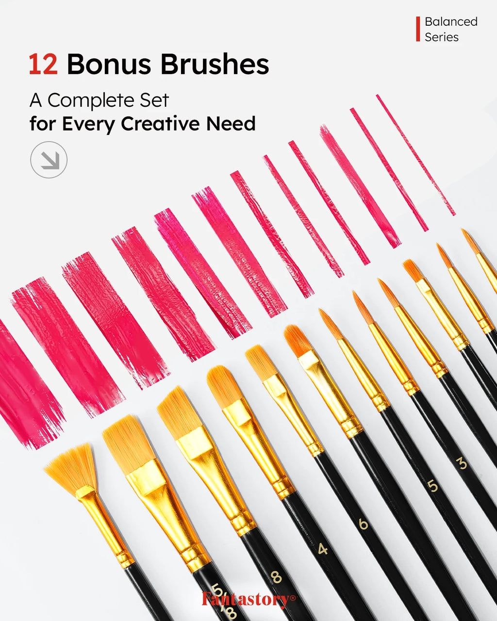 Fantastory Acrylic Paint Set - 24 Colors + 12 Professional Brushes,