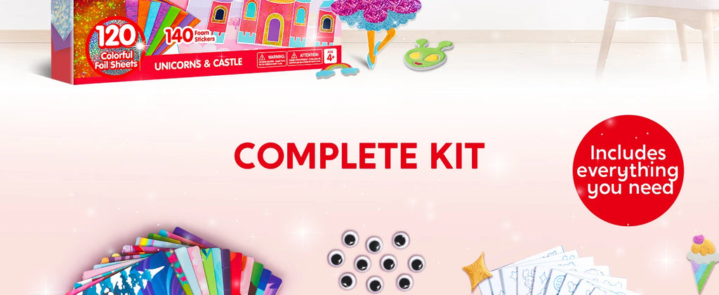Foil Art Kit Arts & Crafts Supplies Mess Free Coloring Foil Foam Stickers Creative Travel Toys for Kid Birthday Gifts