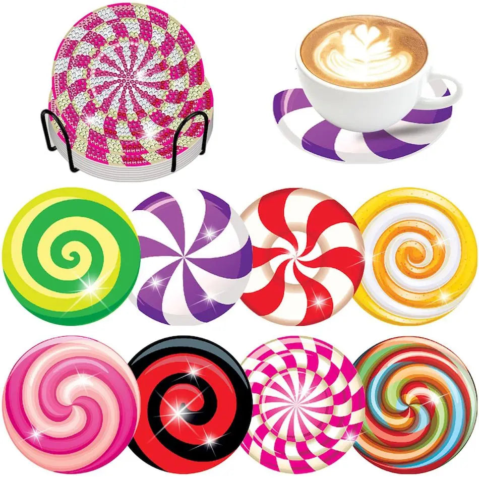 8pcs/Set DIY Diamond Painting Coasters Flowers wood For Drinks Crystal Rhinestones Diamond Art Coasters With Holder