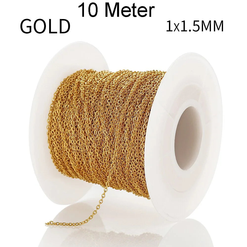 10 Meters Stainless Steel Chain,Gold&Steel Color Link for DIY Jewelry Making