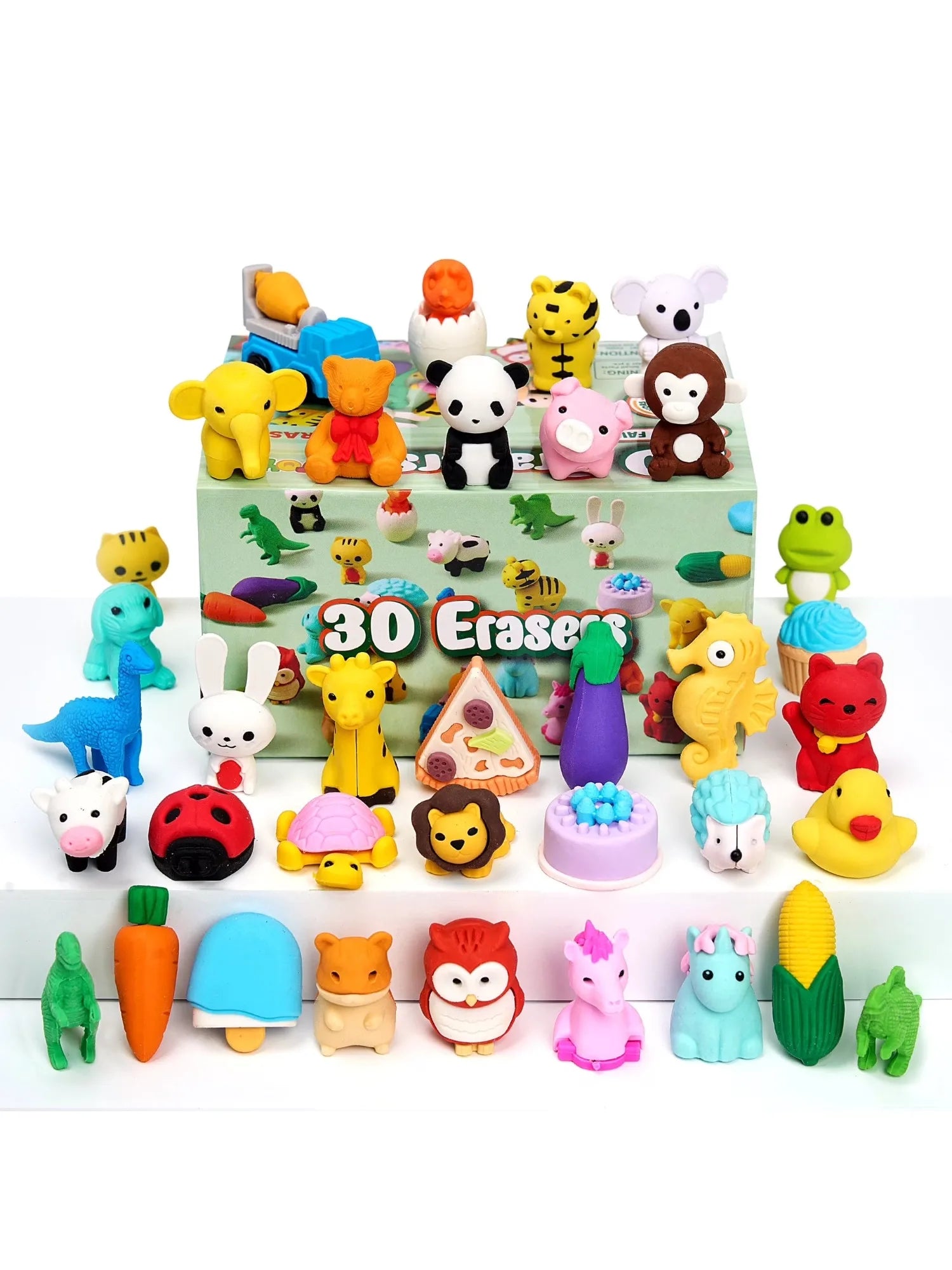 36 Pcs 3D Erasers Food Animals Erasers Bulk Fun & Cute Erasers for Pencil