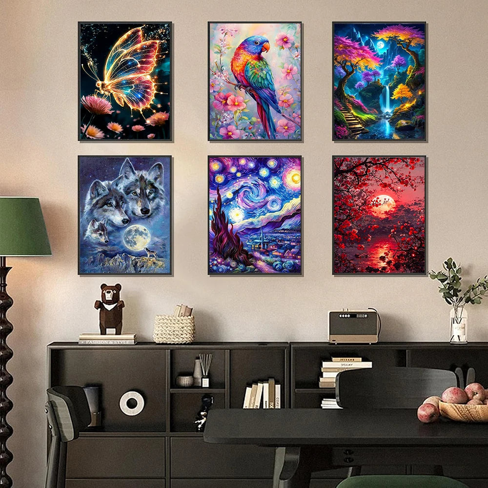 6 Kinds Of Patterns Scenery Animals Diamond Painting Art Kits 5D
