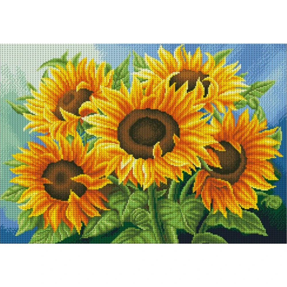 Full Embroidery Beads Printed 11CT Sunflower Cross Stitch Kit Art Decor 65x50cm