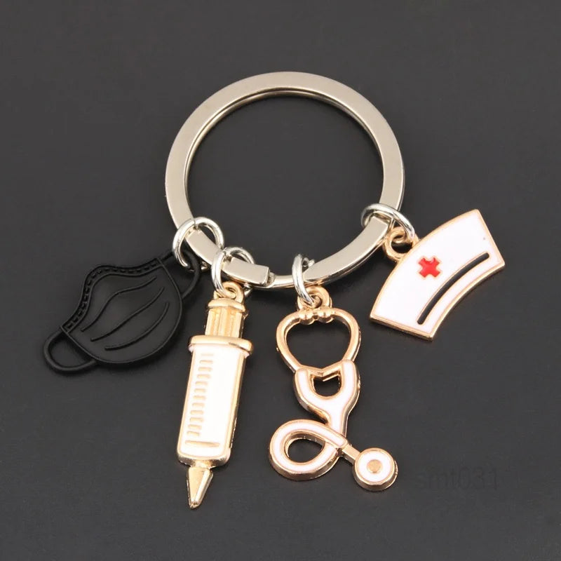 1Pc Nurse Theme Mask Keyring,Stethoscope Syringe Medical Bag Purse Charm