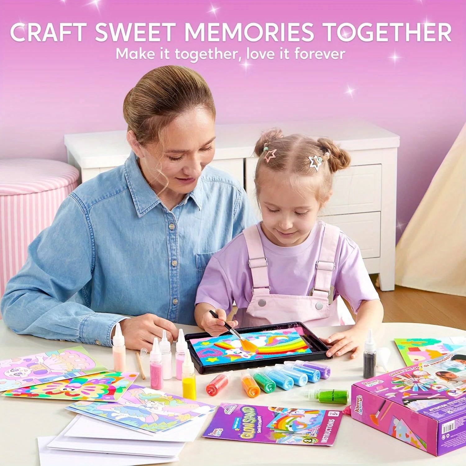 Kid Glow Sand Art Kits Glow in The Dark Sand Painting with 14 Colors