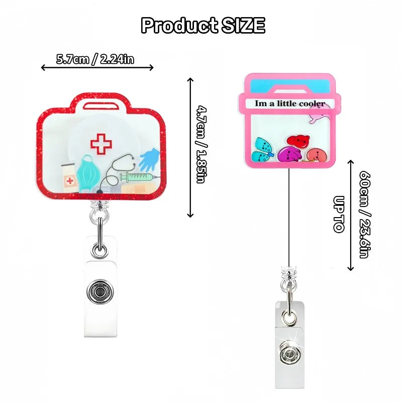 Cartoon Medical Supplies Badge Reel Funny Retractable ID Badge Clip with Rotating Alligator Clip for Nurse Gift