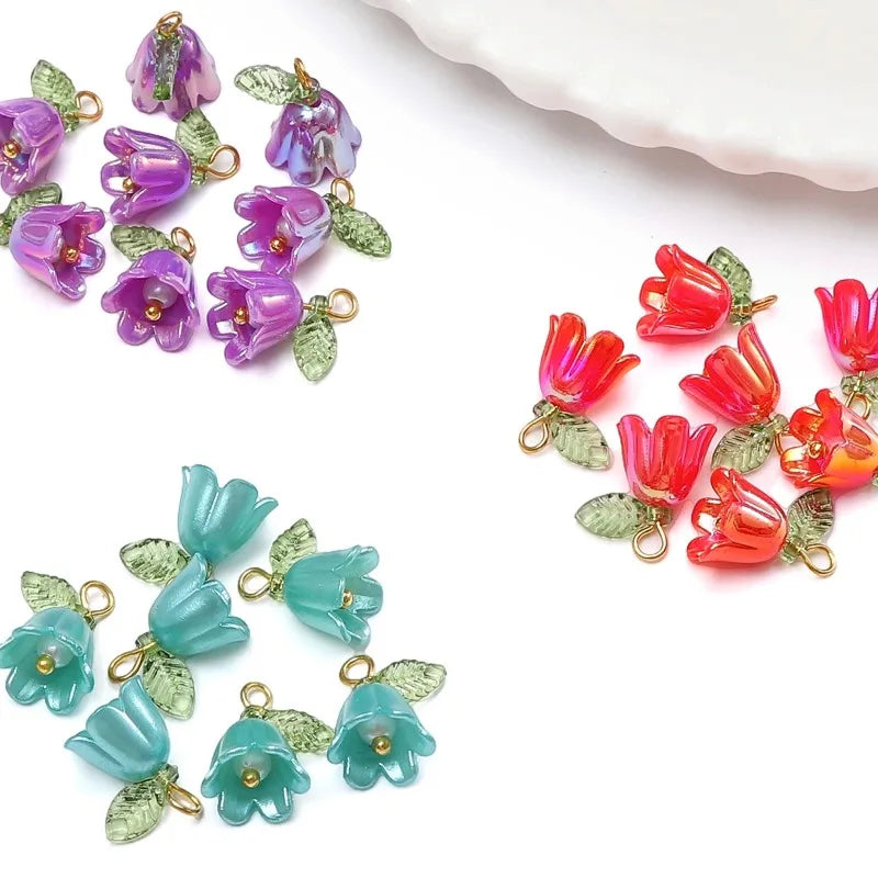 11x14mm 2-10Pcs lily of the valley flower bud beads plated with colored loose beads