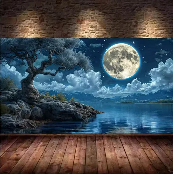 Moon Lake Scenery Large Size 5D DIY Diamond Painting Sea Trees Landscape Cross Stitch.
