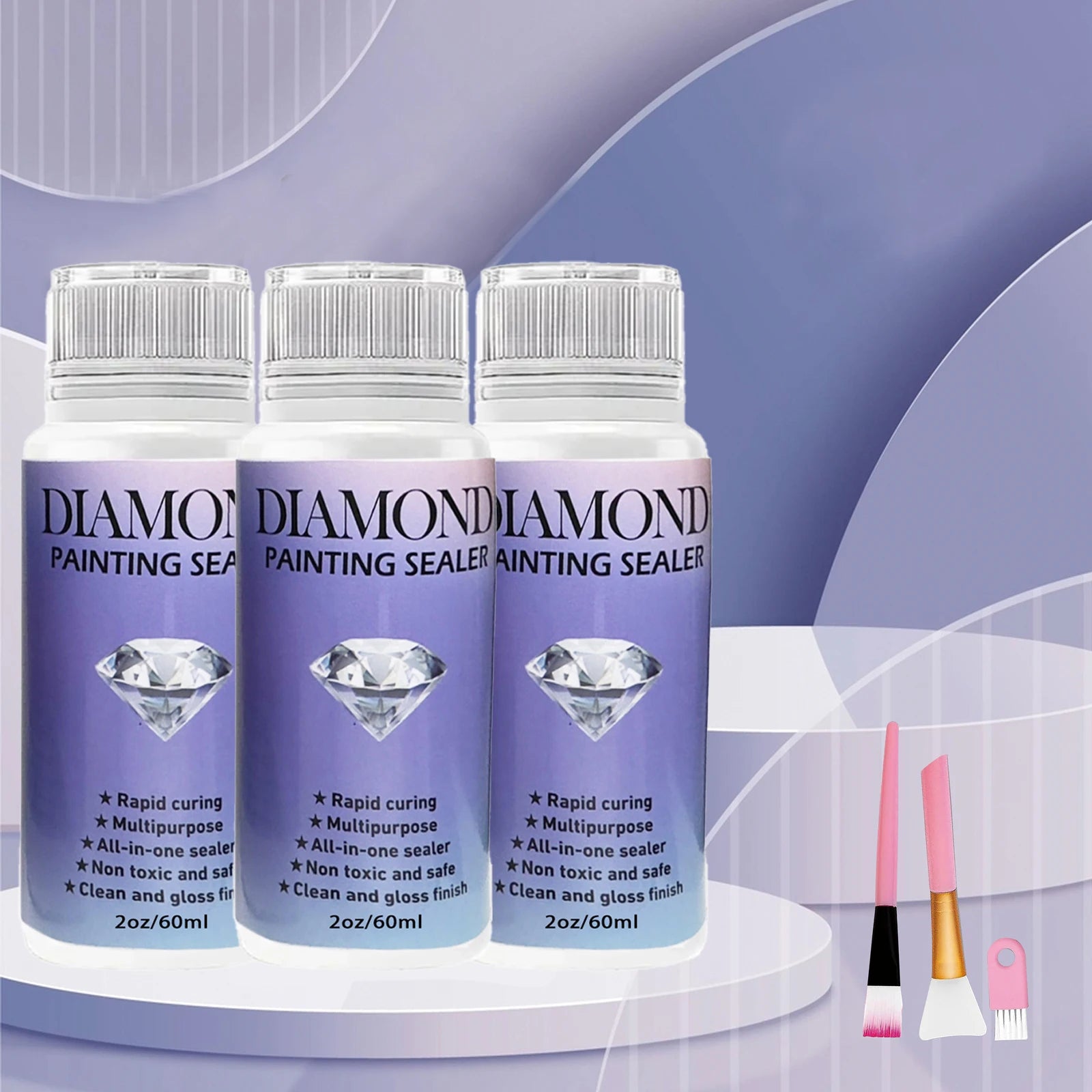60ML/120ML/200ML Diamond Painting Sealer with 3 Pcs Brushes.