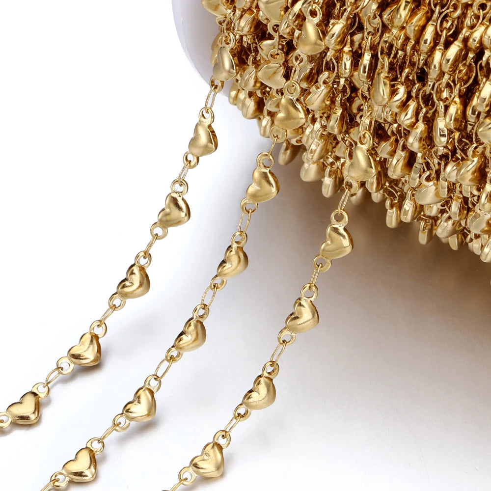 1Meter 4mm 5mm Stainless Steel Gold Color Love Heart Link Chain