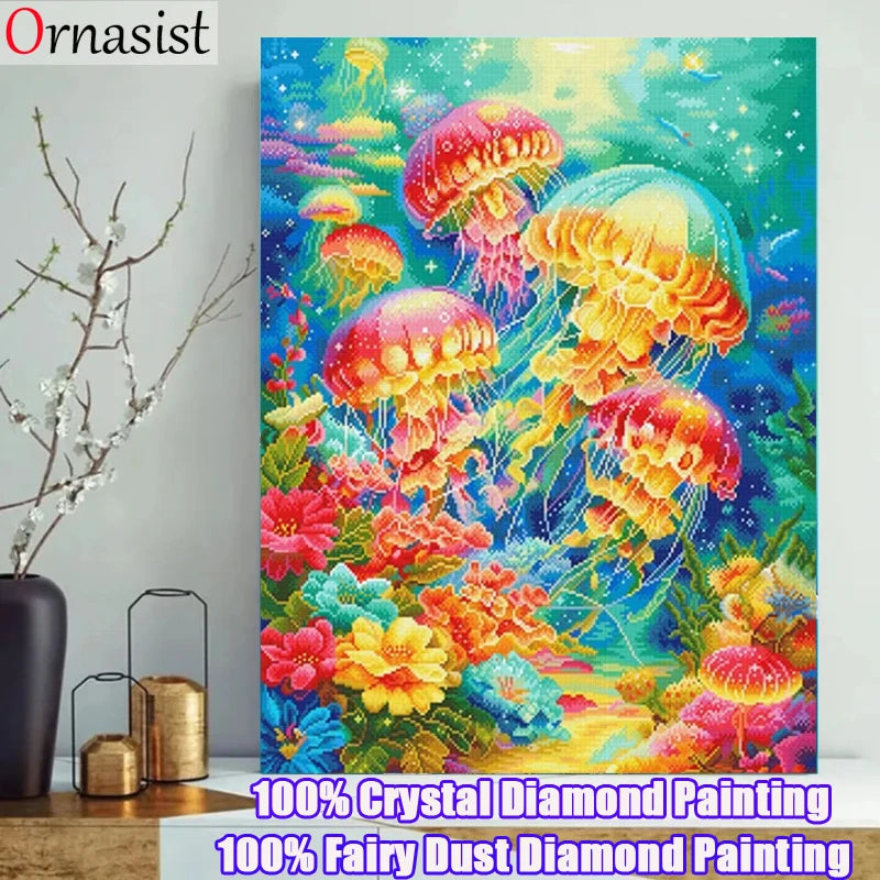 DIY Fairy Dust Diamond Painting Jellyfish Animal Picture of Rhinestones Full Crystal Diamond Mosaic Art Needlework Home Decor