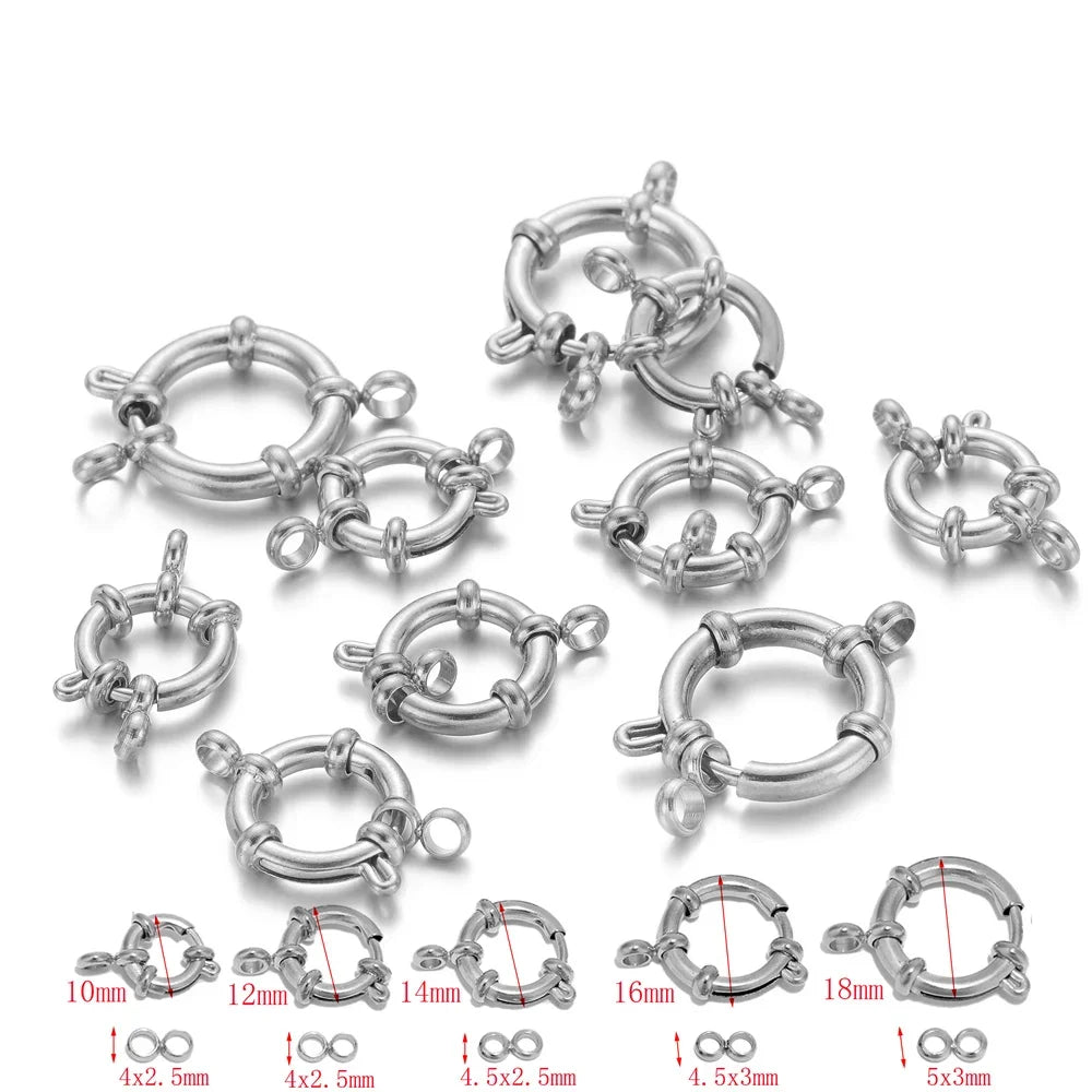 4pcs Stainless Steel Gold Round Spring Clasps Hooks for Bracelet, Necklace Clasp Connectors