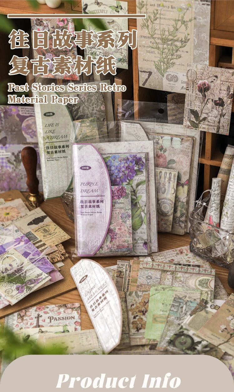 100Pcs/Pack Past Stories Vintage Series Scrapbooking Material