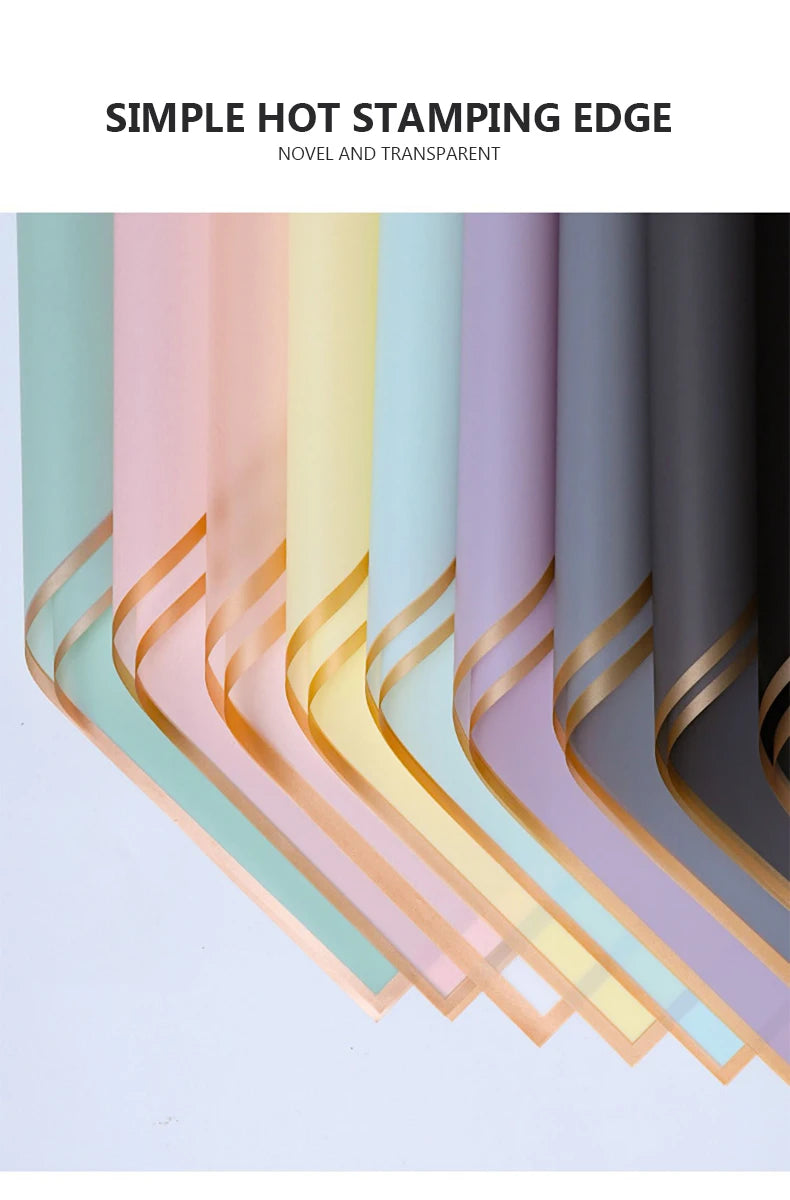 10 Sheets Flower Wrapping Paper with Golden Edges, Waterproof.
