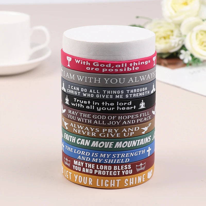 40pcs Inspirational Bible Verse Silicone Bracelets Faith-Based Wristbands