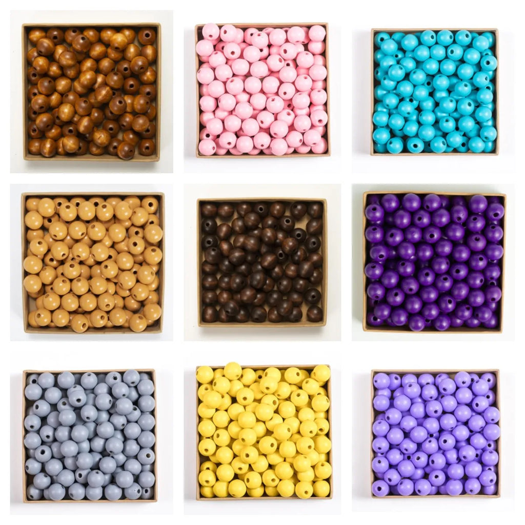 Wooden Beads Multi Colors Round Shaped DIY Craft Bracelet Necklaces Jewelry Accessories
