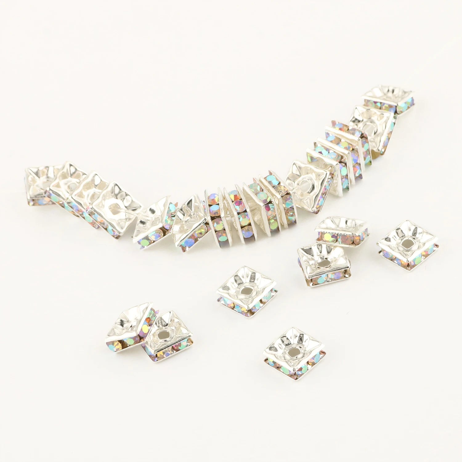 50pc/Lot 6mm 8mm 10mm AB Color  Rhinestone Ball Shape Loose Beads Metal Crystal Beads