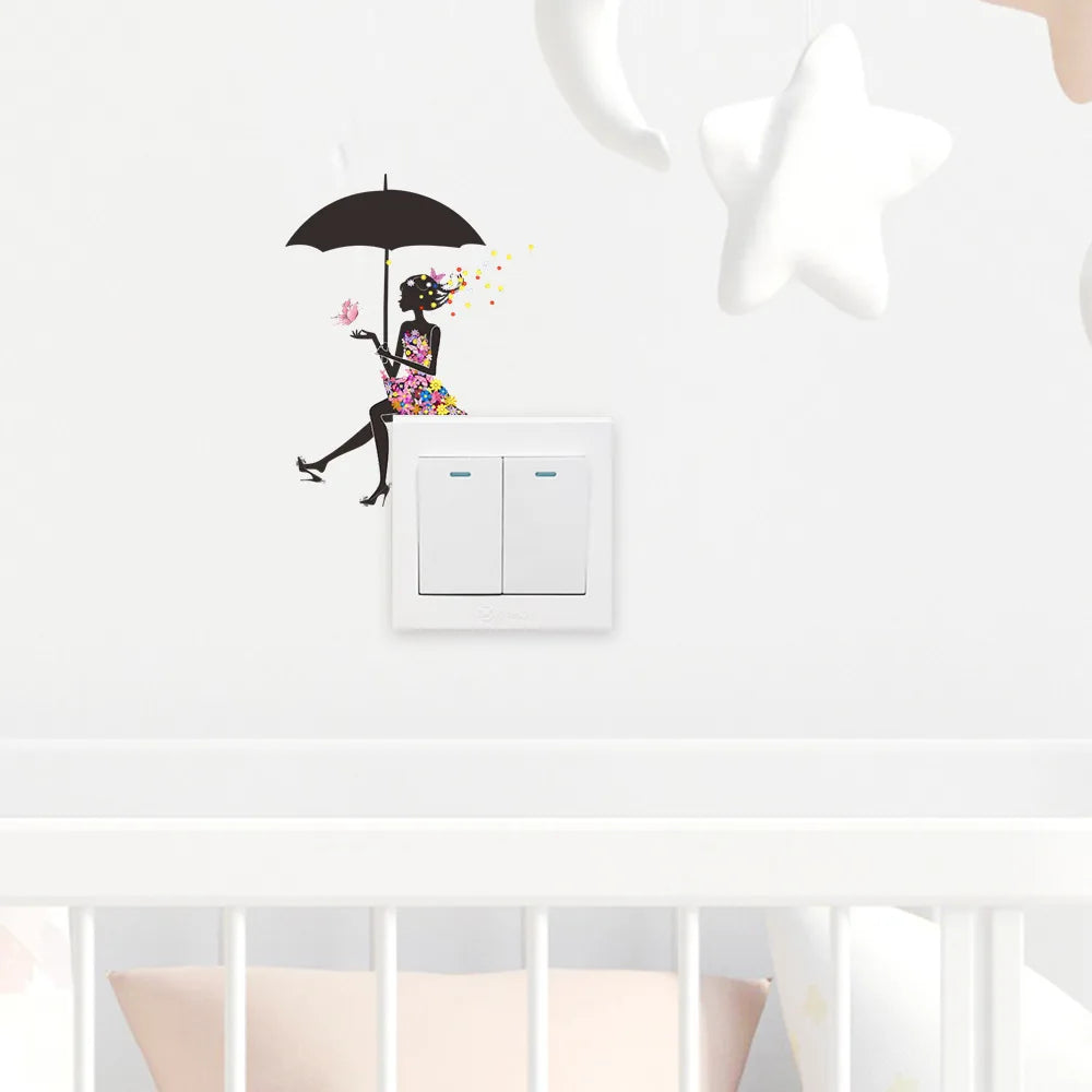 wall stickers switch Butterfly girl children's room, mural Self-adhesive Wall Decals