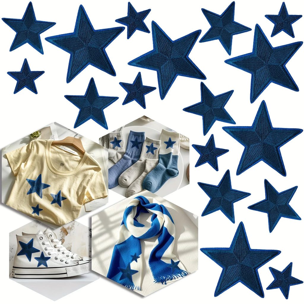 24 pcs Nautical Star Appliqué & Embroidery Patches: