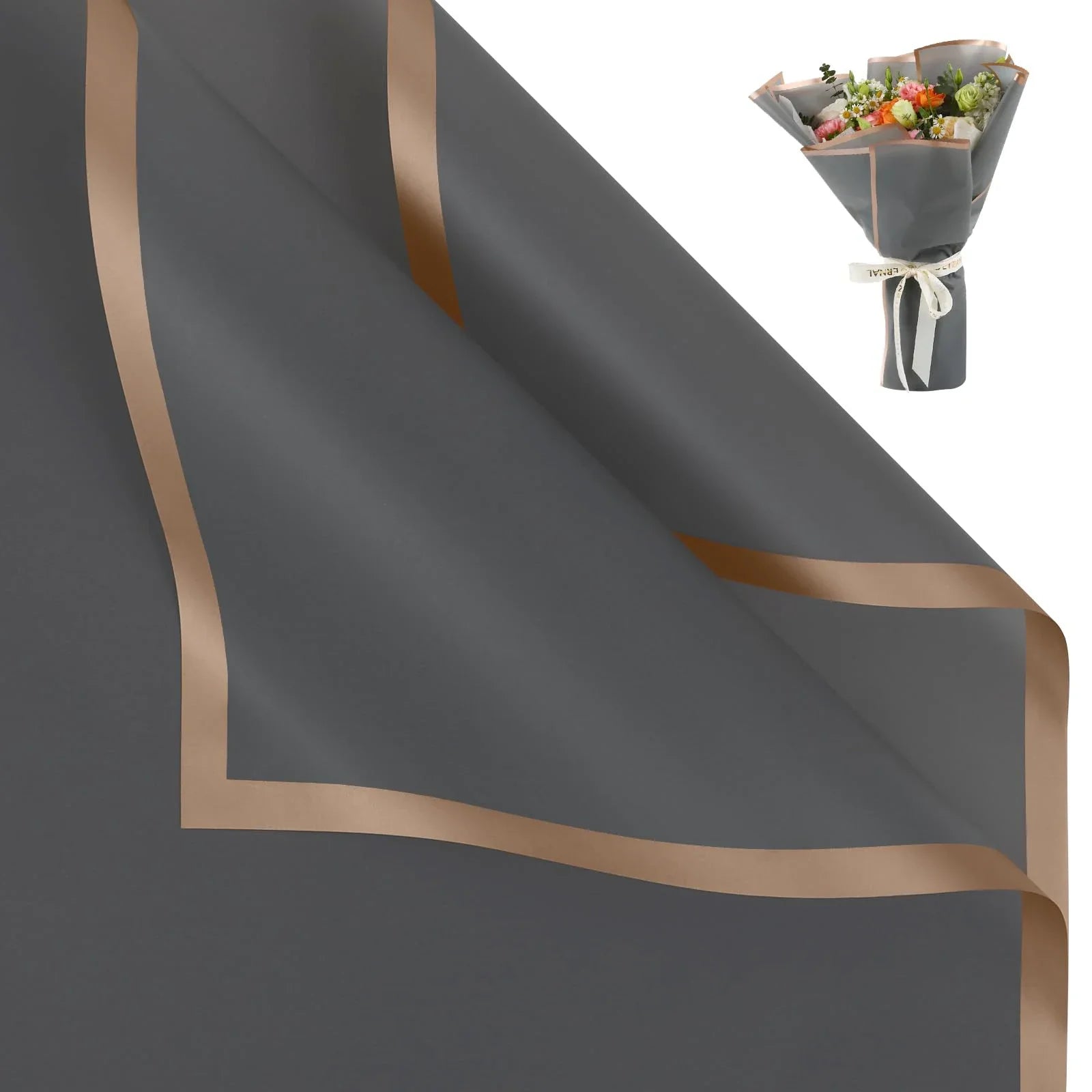 10 Sheets Flower Wrapping Paper with Golden Edges, Waterproof.