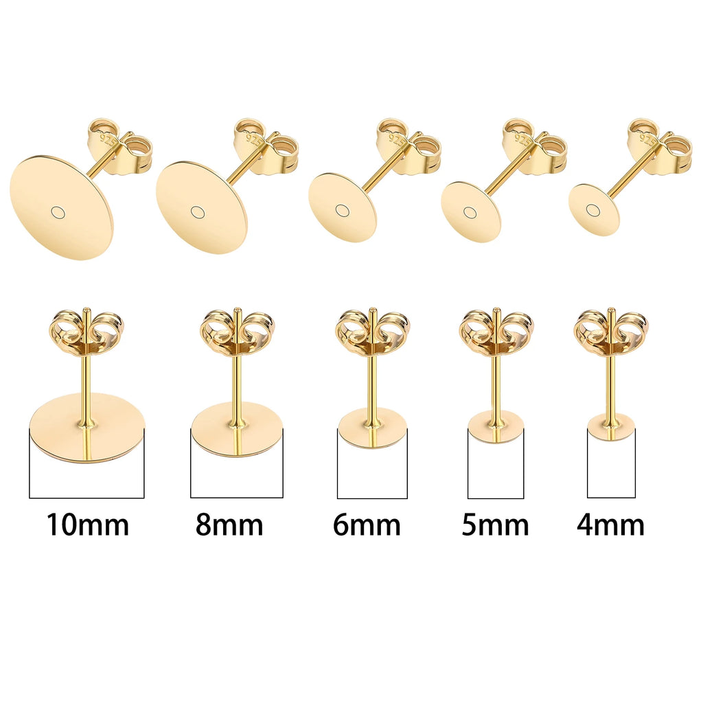 50pcs/Bag 925 Silver Stainless Steel Earring Studs Blank Post Base Pins With Earring Plug