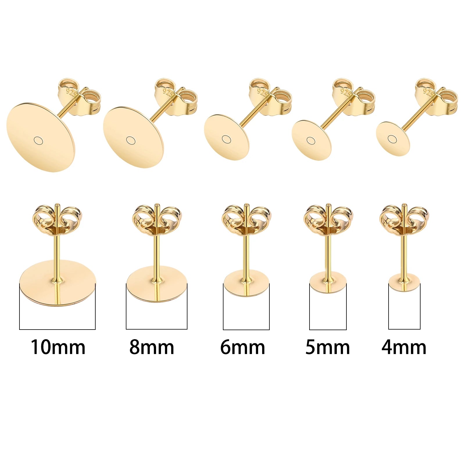 50pcs/Bag 925 Silver Stainless Steel Earring Studs Blank Post Base Pins With Earring Plug