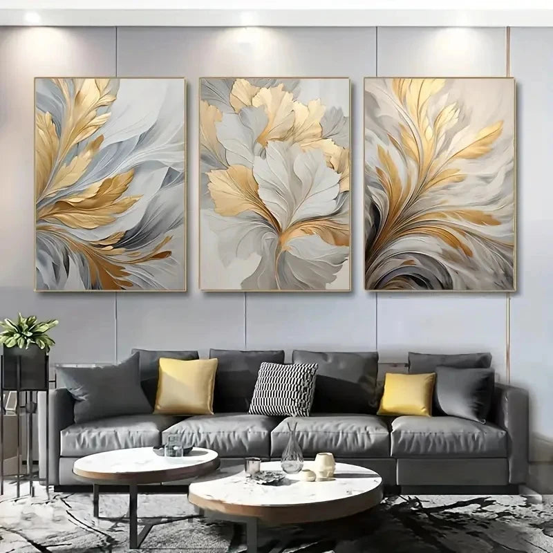 3pcs/set Golden White Leaves DIY Diamond Painting 5D Full Mosaic Diamond Embroidery Home Decor Triptych Luxury Art