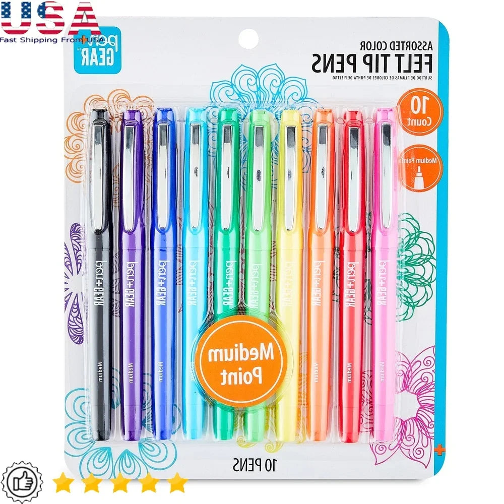 Assorted Felt Tip Markers , Quick Dry Smudge Proof No Bleed