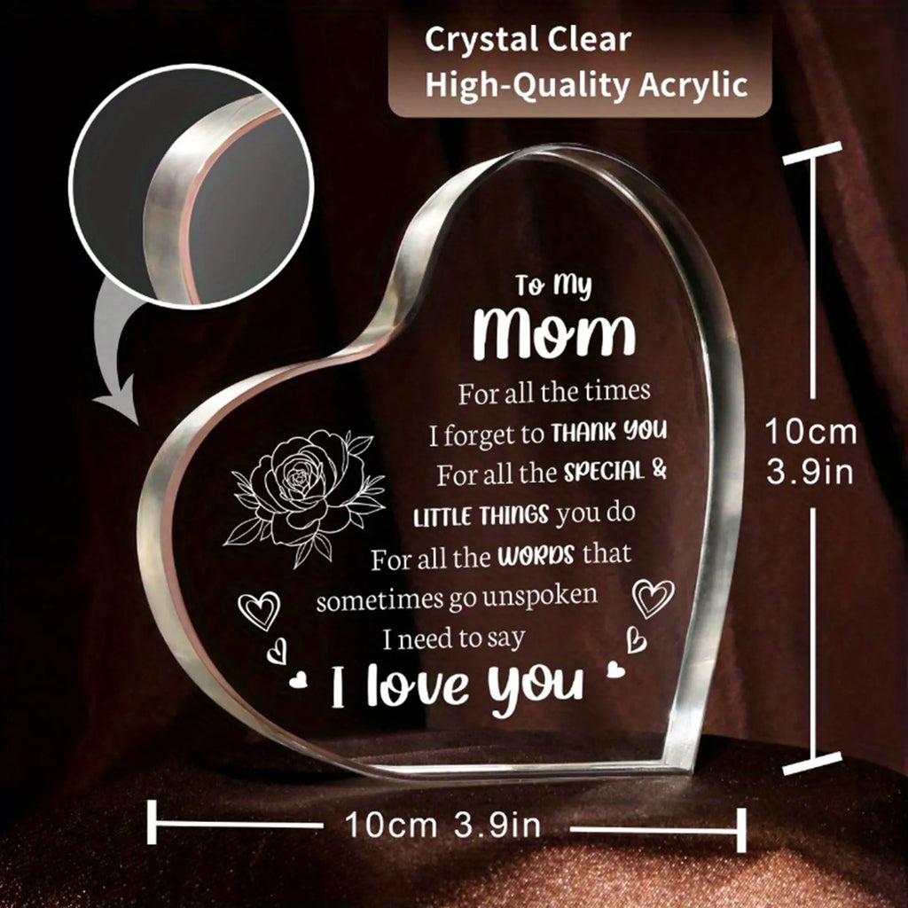 1PCS Mother's Day Gift Sign Heart Shaped Plaque Personalized Gift For Mother Desktop Souvenir Decoration I Love You Mom
