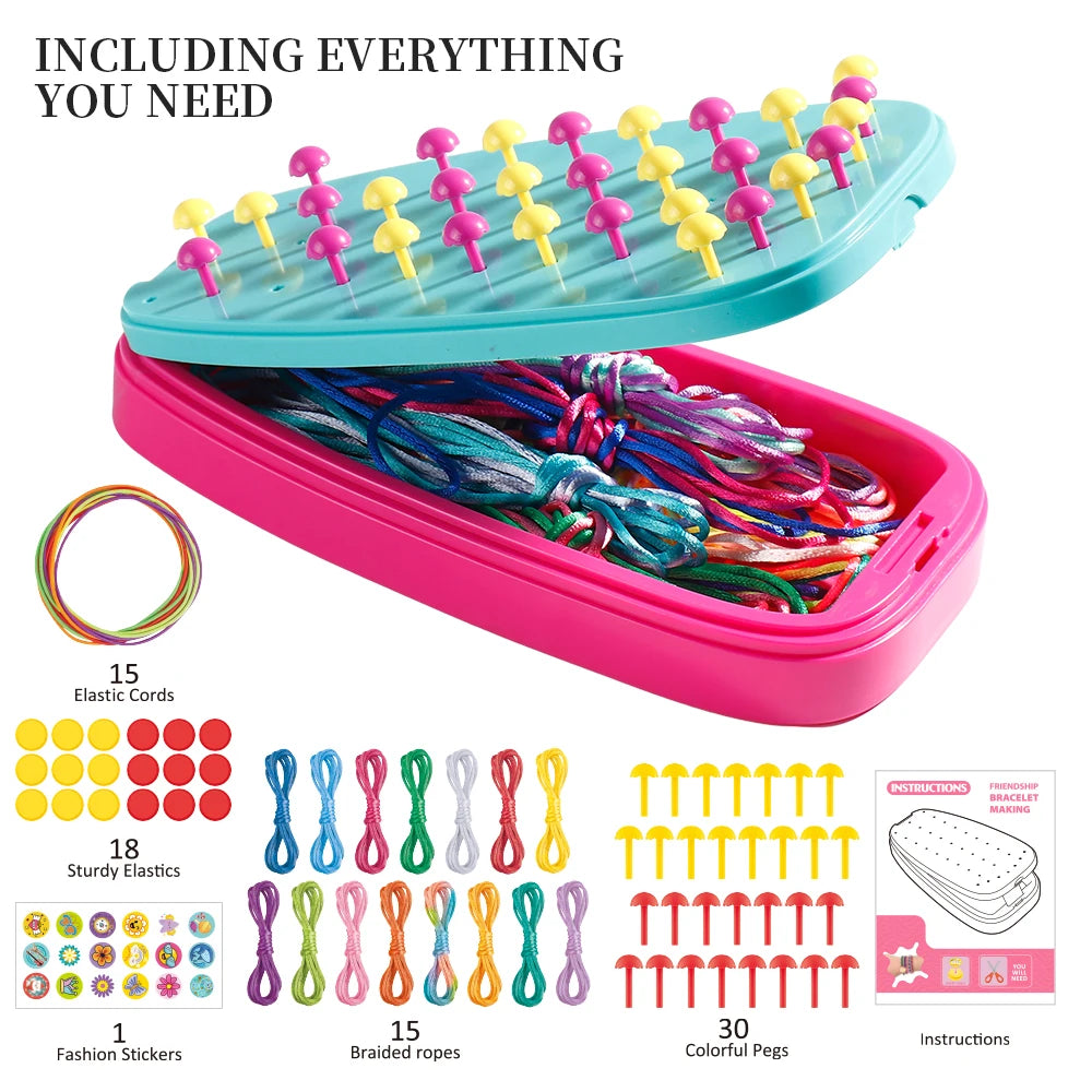 Girl's Bracelet Crafting Kit, Rainbow Rubber Band Loom Set, DIY Birthday Gift
