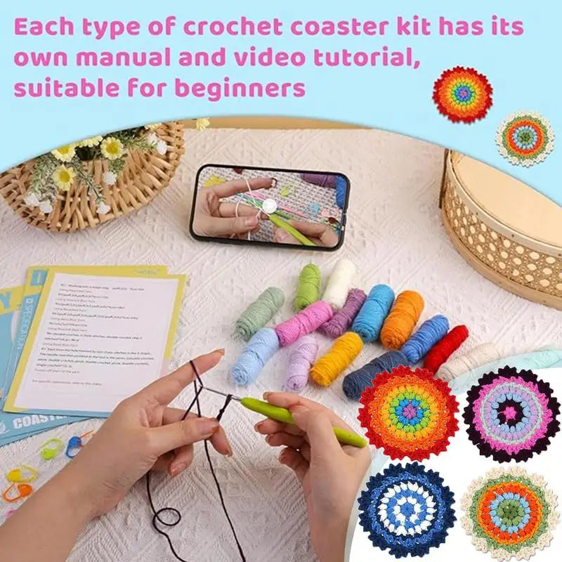 Crochet Set Crochet Kit For Beginners Coaster, With Crochet Yarns