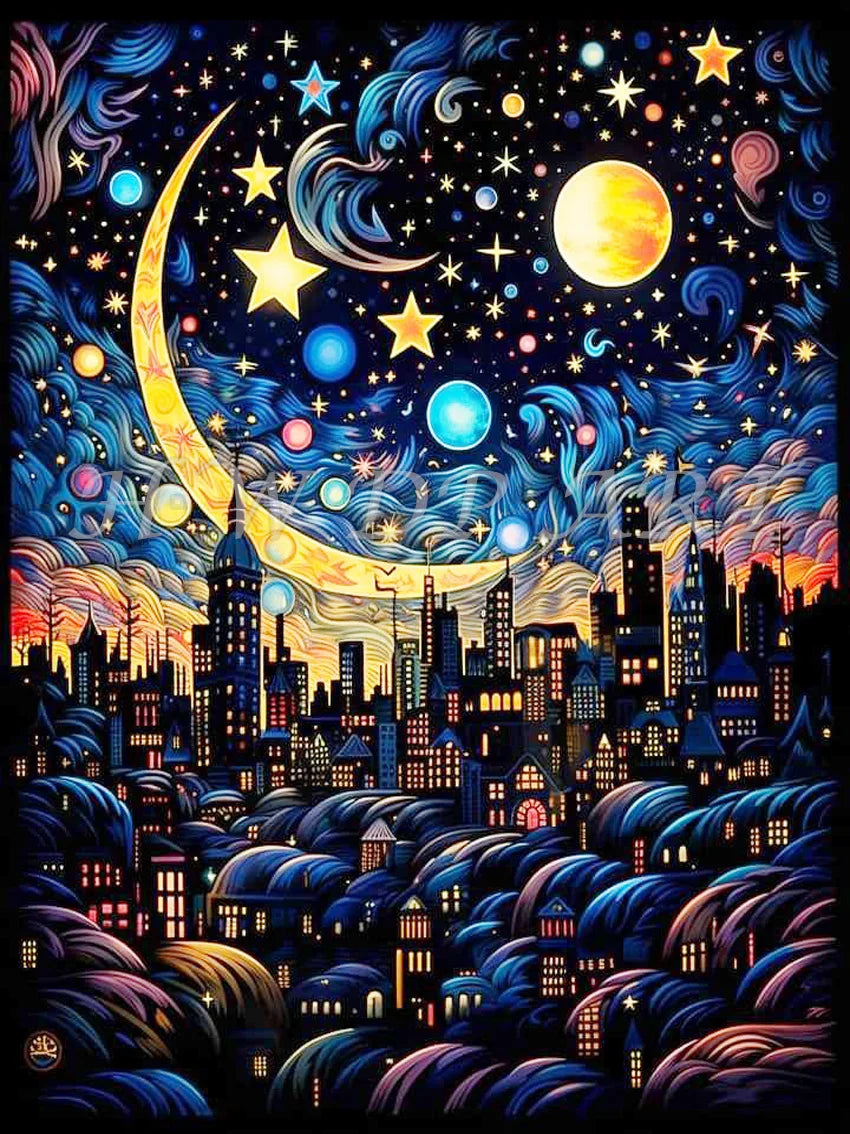 Moon 100% AB Diamond Painting AB Crystal Landscape Diamond Embroidery Cross Stitch.