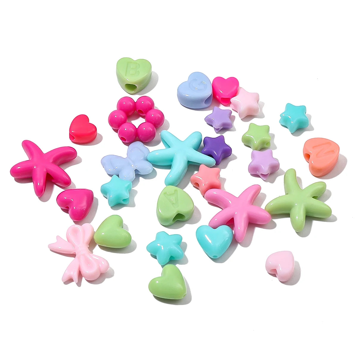 About 20-200Pcs acrylic solid colored beads, butterflies, pentagonal stars, love beads
