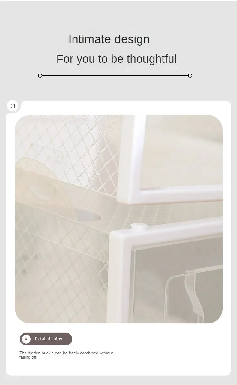 Foldable Clear Plastic Storage Box with Flip Cover Drawer Thick Space Saving Organizer Rack for Shoes Closet Cabinet Bedroom