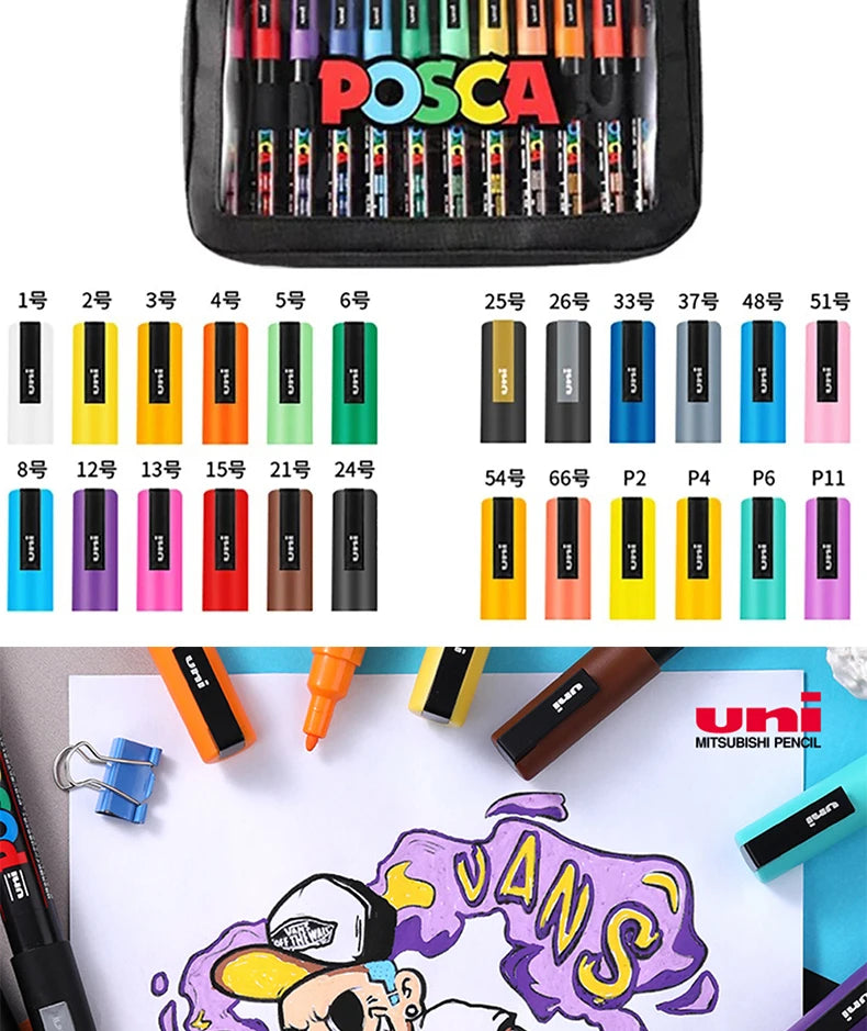 24 Color UNI Marker Pen Set Water-based Color