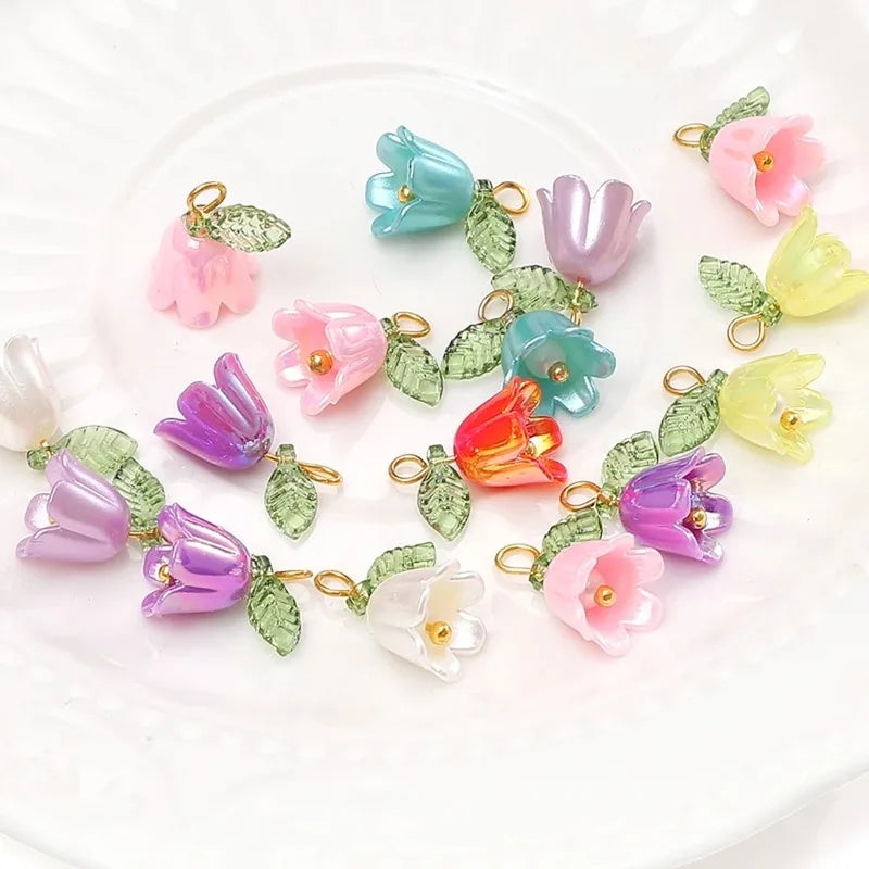 11x14mm 2-10Pcs lily of the valley flower bud beads plated with colored loose beads
