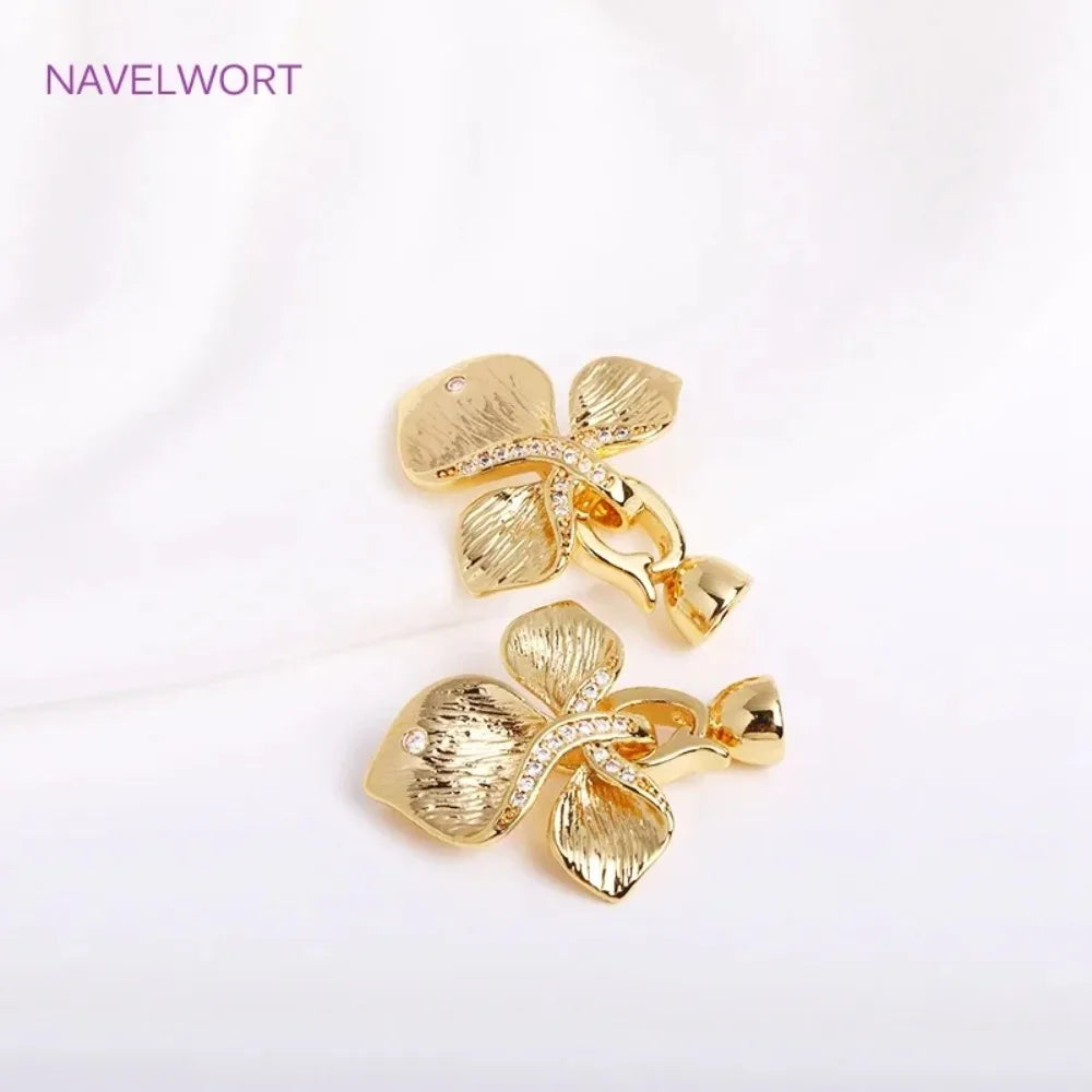 DIY Jewelry Accessories Inlaid Zircon Pearl Clasps Connectors 18K Gold Plated Pearl Clasps Fastener For Necklace Making Findings