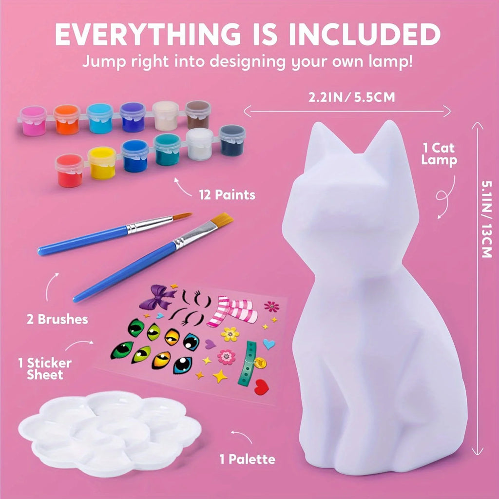 JOYFY Kids DIY Night Light Paint Your Own Cat Lamp
