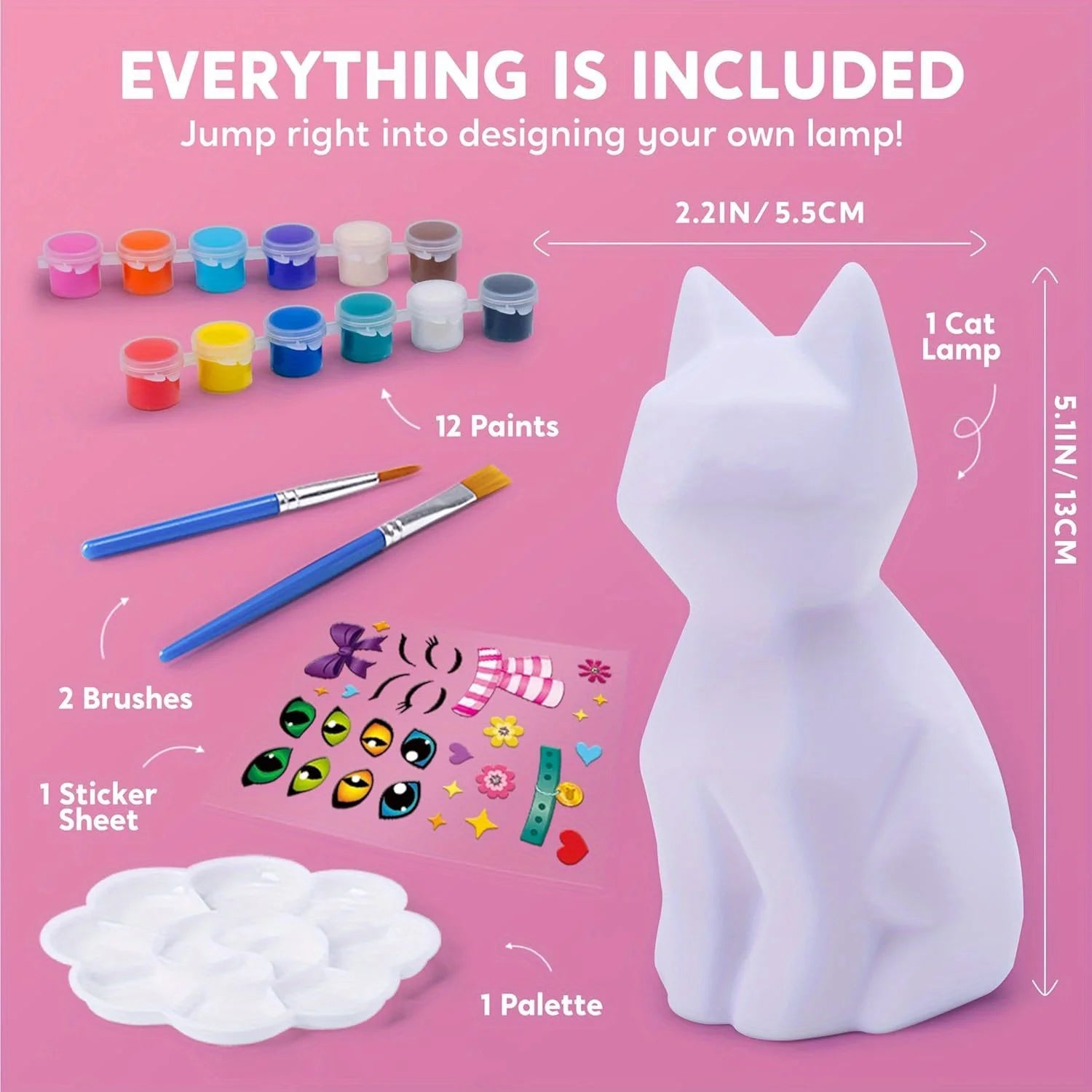 JOYFY Kids DIY Night Light Paint Your Own Cat Lamp