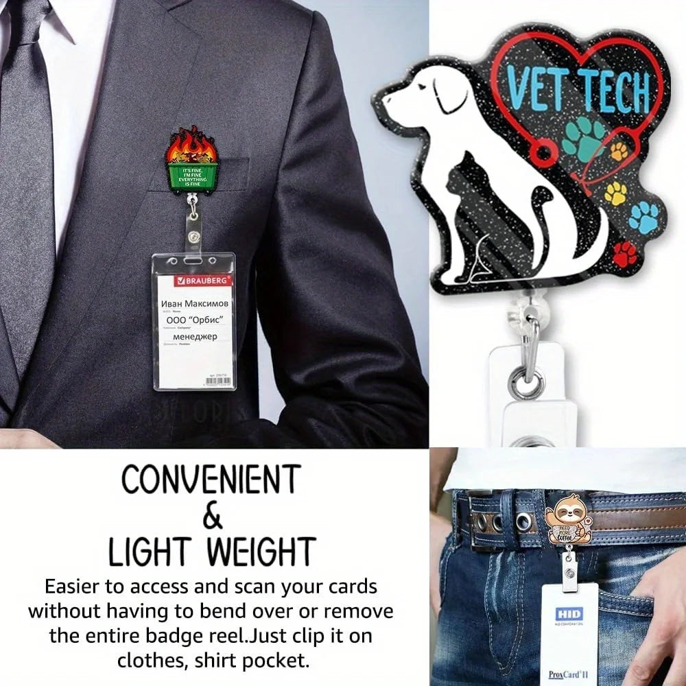 Flashing vet tech badge clip with shark design. Perfect for veterinary students and professionals.