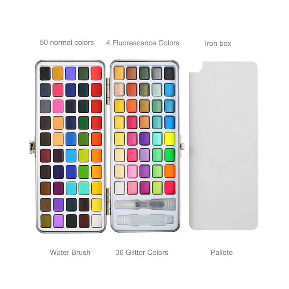 50/90 Color Solid Watercolor Paint Set , Metal Box