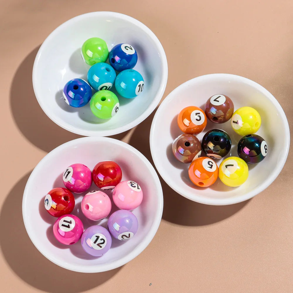 20pcs Iridescent Acrylic 16mm Round Digital Billiards Loose Bead for DIY Bracelet Necklace Keychain Jewelry Making Accessories