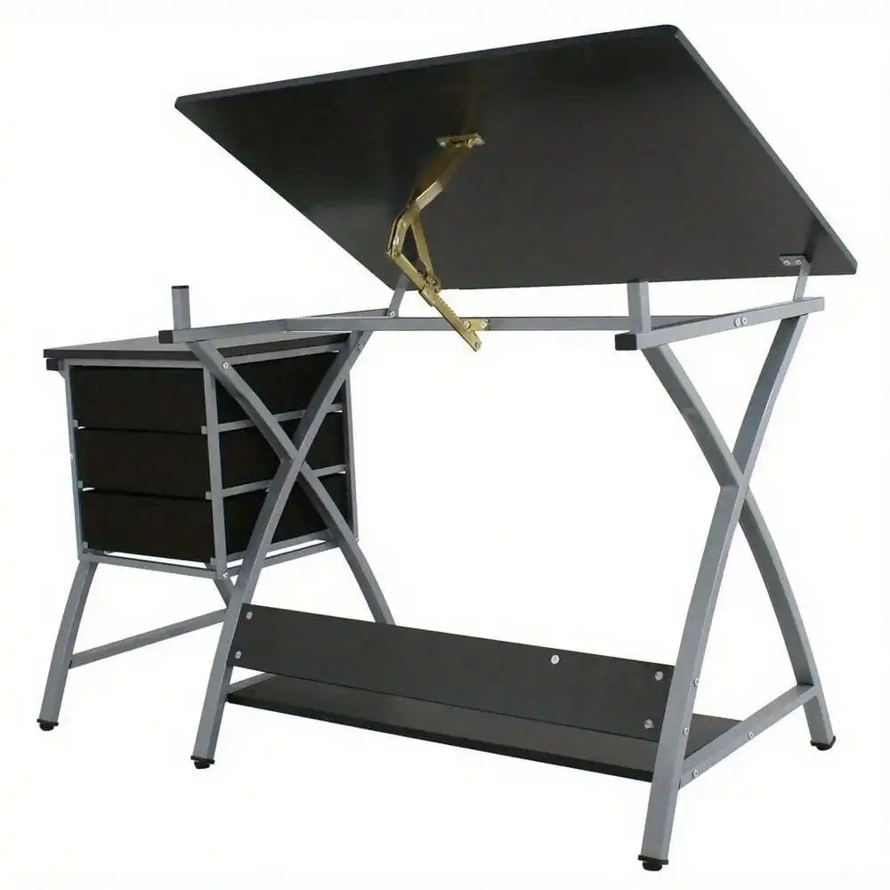 MDF Drafting Table Drawing Desk Art Hobby Folding Adjustable w/ Stool & Drawers