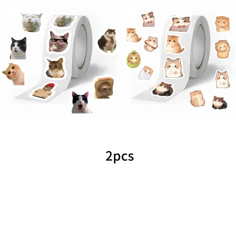 2 types cartoon roll-on stickers, 500 stickers each, cat stickers, DIY journal materials,  seal stickers