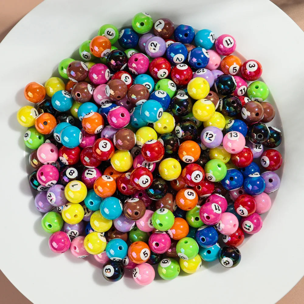 20pcs Iridescent Acrylic 16mm Round Digital Billiards Loose Bead for DIY Bracelet Necklace Keychain Jewelry Making Accessories