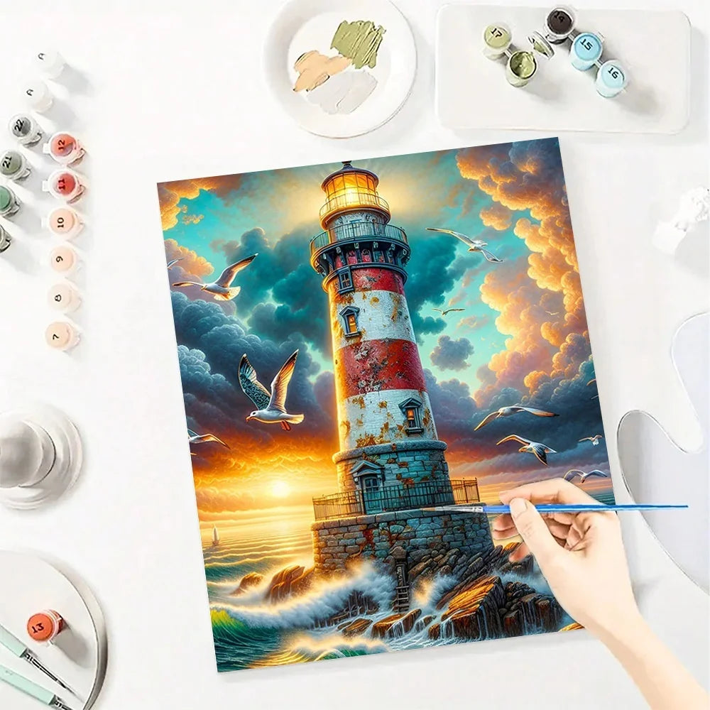 Lighthouse Diy Art Paint By Numbers For Adult Seaside Landscape