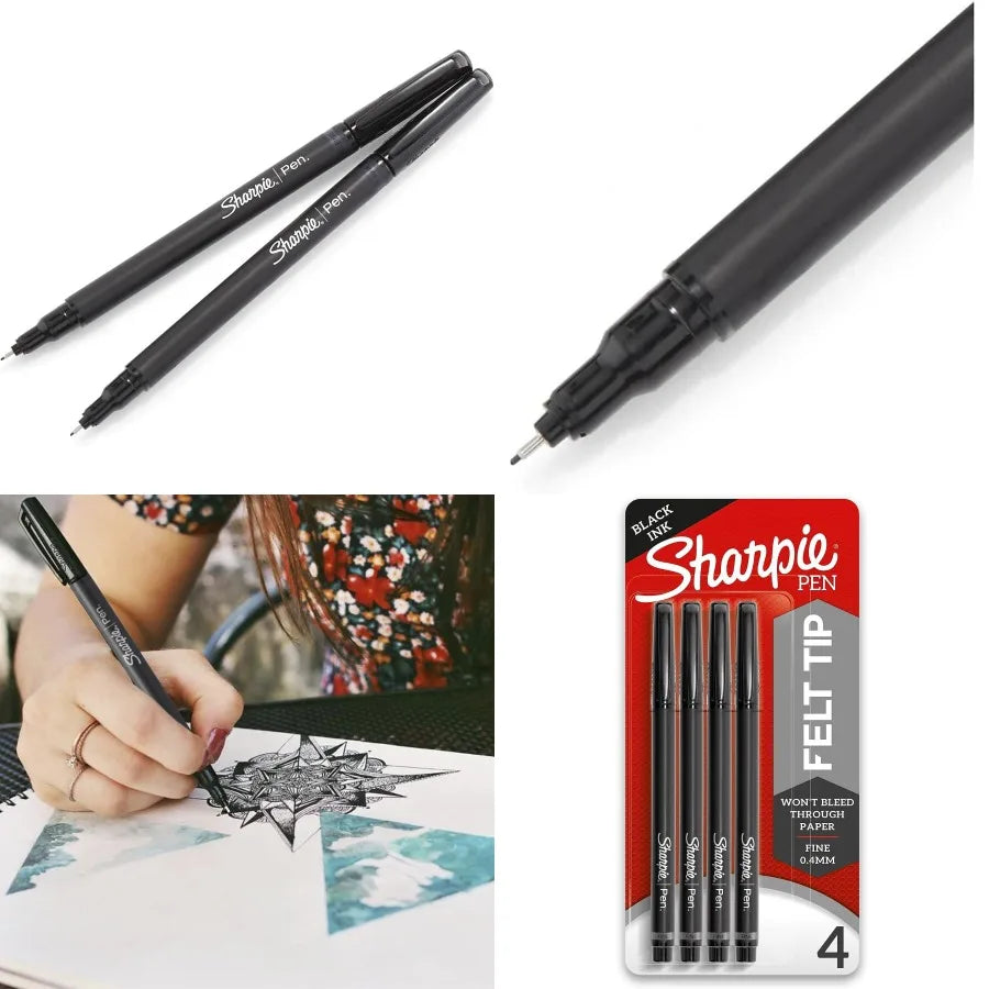 Sharpie Felt Tip Pens Fine Tip Markers for Journaling Art Drawing and Detailed Writing on Various Surfaces Bla