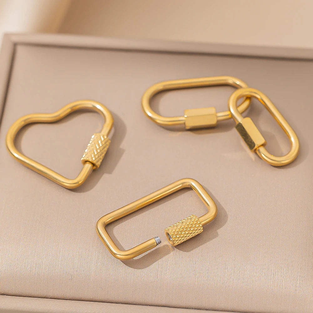 5pcs Stainless Steel Oval Star Buckle Carabiner Screw Lock Clasps For DIY Key ring
