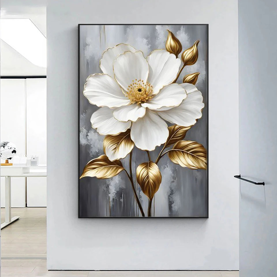 Diamond Embroidery, Diamond Painting Golden White Flowers Picture Golden White Flowers.