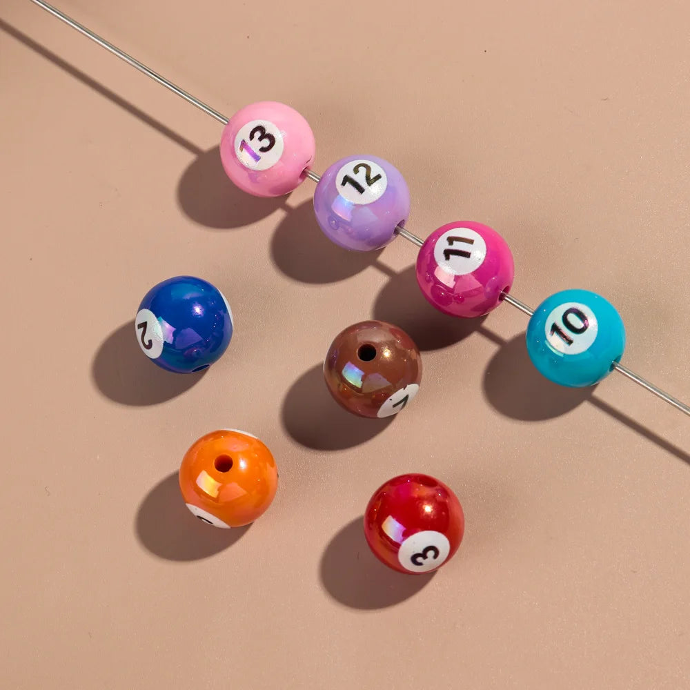 20pcs Iridescent Acrylic 16mm Round Digital Billiards Loose Bead for DIY Bracelet Necklace Keychain Jewelry Making Accessories